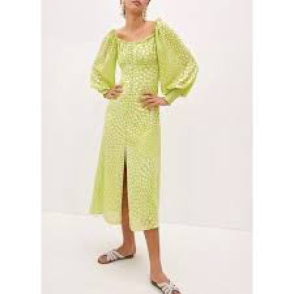 Lime Green Puff-Sleeve Midi Dress